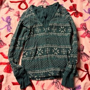 Victoria's Secret Teal Patterned V-Neck Sweater